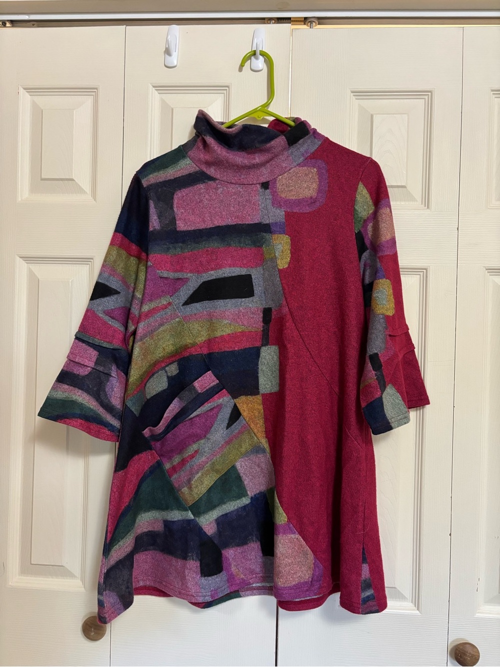 Magenta Abstract Patchwork Turtleneck Tunic